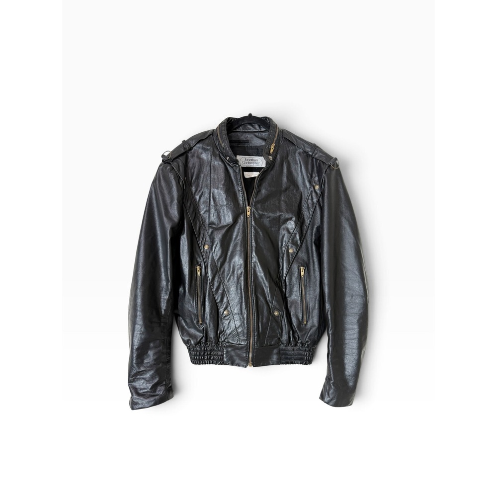 Jonathan Christopher Vintage 80s Black Leather Canada Bomber Biker Jacket Large